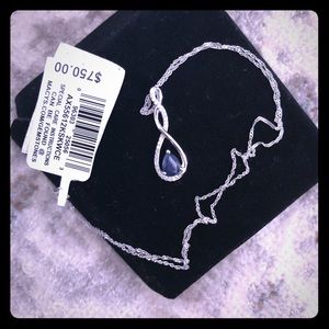 Sapphire Diamond 14k White Gold Necklace (W/Tag)